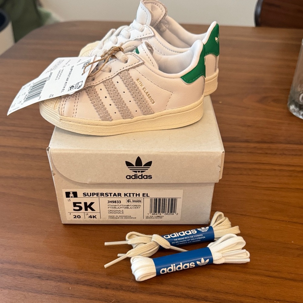 Adidas Kids Superstar Sneakers - Cream and Green
